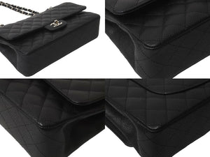 極美品 CHANEL シャネル Wフラップ 25 ショルダーバッグ キャビアスキン ランダム マトラッセ シルバー金具 ブラック 中古 62674