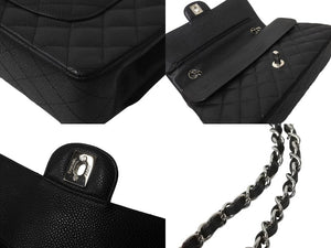 極美品 CHANEL シャネル Wフラップ 25 ショルダーバッグ キャビアスキン ランダム マトラッセ シルバー金具 ブラック 中古 62674