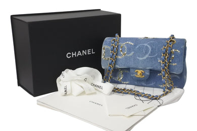 新品同様 世界完売品 CHANEL シャネル チェーンショルダーバッグ パーツ付き マトラッセ ランダム デニム ブルー ゴールド金具 62676