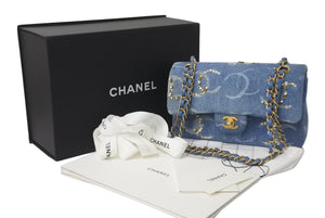 新品同様 世界完売品 CHANEL シャネル チェーンショルダーバッグ パーツ付き マトラッセ ランダム デニム ブルー ゴールド金具 62676