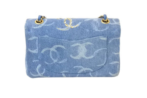 新品同様 世界完売品 CHANEL シャネル チェーンショルダーバッグ パーツ付き マトラッセ ランダム デニム ブルー ゴールド金具 62676
