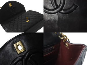 CHANEL シャネル マトラッセ チェーンショルダー ショルダーバッグ 1番台 ラムスキン ブラック ゴールド金具 美品 中古 62678