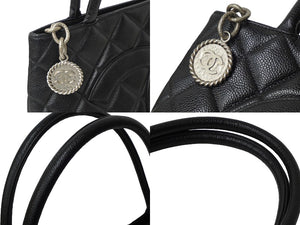 CHANEL シャネル 復刻トートバック A01804 7番台 キャビアスキン ブラック シルバープレート 美品 中古 626922