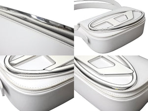 DIESEL ディーゼル ショルダーバッグ 1dr レザークロスボディバッグ X08396PR818 ホワイト シルバー金具 美品 中古 62697