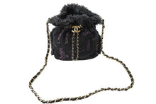 Load image into Gallery viewer, 極美品 CHANEL シャネル 巾着ミニ チェーンショルダーバッグ ランダム デニム ブラックパープル ゴールド金具 中古 62698