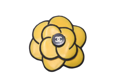 CHANEL シャネル ココマーク カメリアブローチ ブローチ 花 フラワー イエロー ブラック 小物 アクセサリー 美品 中古 62713