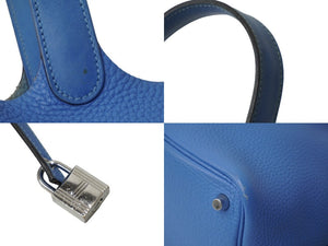 HERMES エルメス ハンドバッグ ピコタンロック PM T刻印 トリヨンクレマンス ブルー系 シルバー金具 美品 中古 62717
