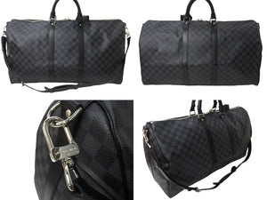 極美品 LOUIS VUITTON ルイヴィトン キーポル バンドリエール55 ボストンバッグ N41413 ダミエグラフィット ブラック 中古 62720