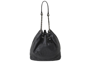 CHANEL シャネル ショルダーバッグ 巾着 チェーンショルダー 11番台 ココマーク ブラック レザー シルバー金具 美品 中古 62726