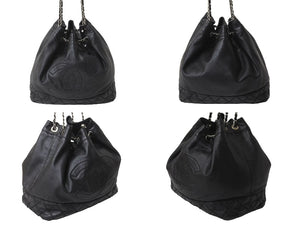 CHANEL シャネル ショルダーバッグ 巾着 チェーンショルダー 11番台 ココマーク ブラック レザー シルバー金具 美品 中古 62726