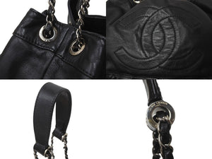 CHANEL シャネル ショルダーバッグ 巾着 チェーンショルダー 11番台 ココマーク ブラック レザー シルバー金具 美品 中古 62726