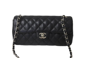 極美品 CHANEL シャネル イーストウエスト ショルダーバッグ キャビアスキン 11番台 黒×シルバー 中古 62731