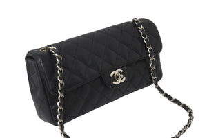 極美品 CHANEL シャネル イーストウエスト ショルダーバッグ キャビアスキン 11番台 黒×シルバー 中古 62731