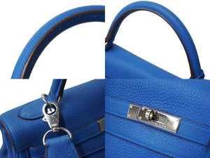 極美品 HERMES エルメス ケリー32 内縫い ミコノス ブルー ◻︎O刻印 トリヨンクレマンス シルバー金具 ハンドバッグ 中古 62733