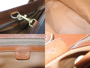 CELINE セリーヌ トートバッグ マカダム柄 トリオンフ ブランドロゴ型押し PVC レザー ブラウン ゴールド金具 良品 中古 62743
