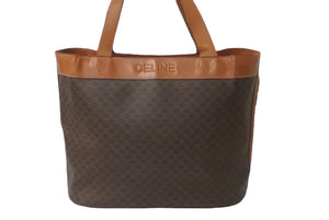 CELINE セリーヌ トートバッグ マカダム柄 トリオンフ ブランドロゴ型押し PVC レザー ブラウン ゴールド金具 良品 中古 62743