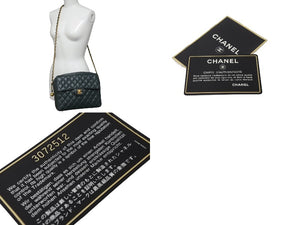 極美品 CHANEL シャネル ビジューチェーンショルダーバッグ マトラッセ 玉付きキャビアスキン 3番台 グリーン 中古 62752