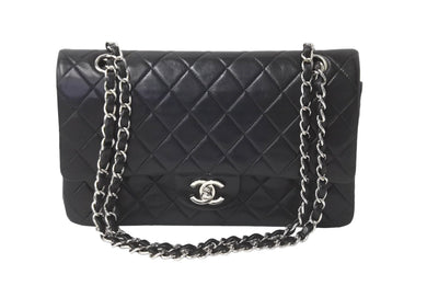 CHANEL マトラッセWフラップチェーンショルダー 6番台 25cm ショルダーバッグ ブラック シルバー金具 ラムスキン 美品 中古 62759