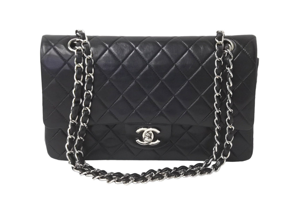 CHANEL マトラッセWフラップチェーンショルダー 6番台 25cm ショルダーバッグ ブラック シルバー金具 ラムスキン 美品 中古 62759