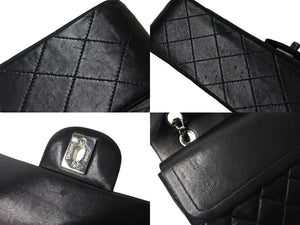 CHANEL マトラッセWフラップチェーンショルダー 6番台 25cm ショルダーバッグ ブラック シルバー金具 ラムスキン 美品 中古 62759