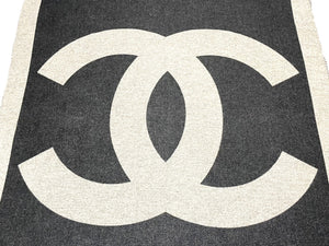 CHANEL シャネル スポーツライン 大判ブランケット ウール カシミヤ混 グレー ブラック 美品 中古 62763