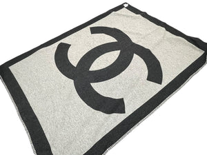 CHANEL シャネル スポーツライン 大判ブランケット ウール カシミヤ混 グレー ブラック 美品 中古 62763