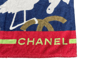 CHANEL シャネル 総柄 ビーチタオル マルチカラー ココマーク 大判 動物 魚 ロゴ 雑貨 美品 中古 62765