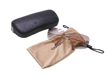 極美品 CHANEL シャネル ラインストーン ココマーク サングラス リムレス ピンク シルバー アイウェア 62☐17 4017 中古 62784