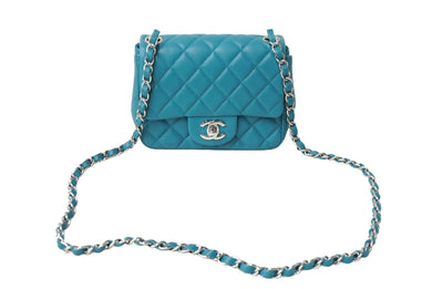 CHANEL シャネル ショルダーバッグ ミニマトラッセ マトラッセ 17cm ラムスキン グリーン系 シルバー金具 20番台 中古 62788
