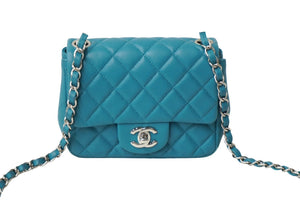 CHANEL シャネル ショルダーバッグ ミニマトラッセ マトラッセ 17cm ラムスキン グリーン系 シルバー金具 20番台 中古 62788