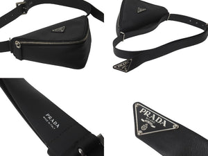 新品同様 23年 PRADA プラダ ショルダーバッグトライアングル ブラック ハンドバッグ ウエスト サフィアーノレザー 2VL039 中古 62789