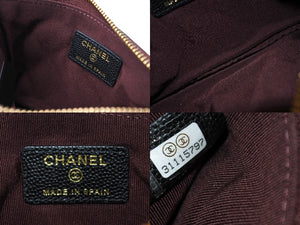 CHANEL シャネル マトラッセ ミニポーチ 31番台 A82365 キャビアスキン グレインドカーフ ブラック ゴールド金具 美品 中古 66279