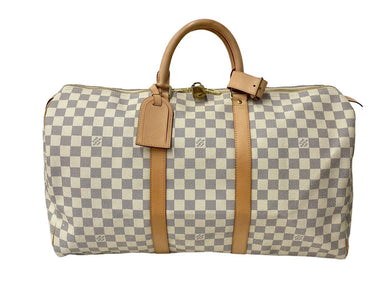 新品同様 LOUIS VUITTON ルイヴィトン ボストンバッグ キーポル50 ダミエアズール N41430 ホワイト 中古 62819