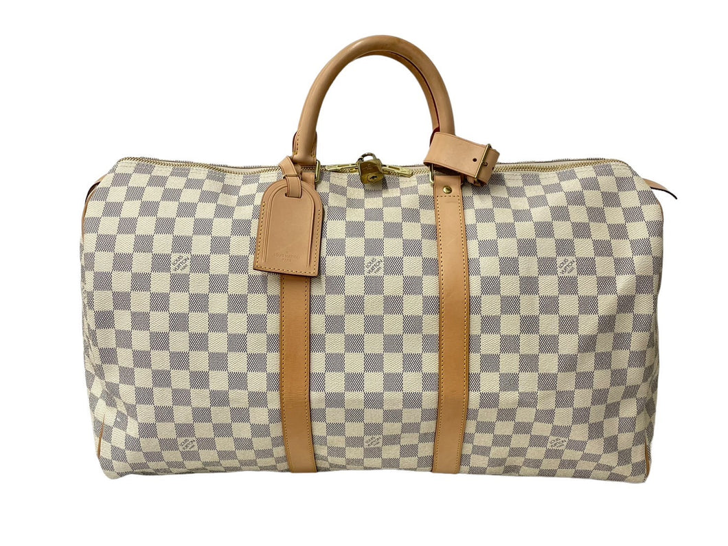 新品同様 LOUIS VUITTON ルイヴィトン ボストンバッグ キーポル50 ダミエアズール N41430 ホワイト 中古 62819