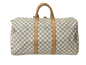 新品同様 LOUIS VUITTON ルイヴィトン ボストンバッグ キーポル50 ダミエアズール N41430 ホワイト 中古 62819