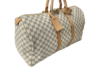 新品同様 LOUIS VUITTON ルイヴィトン ボストンバッグ キーポル50 ダミエアズール N41430 ホワイト 中古 62819