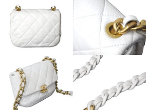CHANEL シャネル マトラッセ ショルダーバッグ チェーン ココマーク ランダム番台 ホワイト レザー ゴールド金具 美品 中古 62821