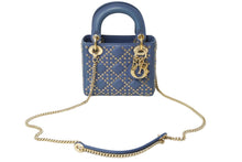 Load image into Gallery viewer, Christian Dior クリスチャンディオール レディディオール ハンドバッグ 2way 星 ブルー レザー ゴールド金具 美品 中古 62822