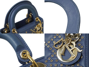 Christian Dior クリスチャンディオール レディディオール ハンドバッグ 2way 星 ブルー レザー ゴールド金具 美品 中古 62822