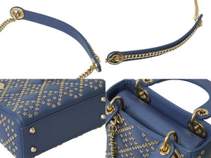 Christian Dior クリスチャンディオール レディディオール ハンドバッグ 2way 星 ブルー レザー ゴールド金具 美品 中古 62822