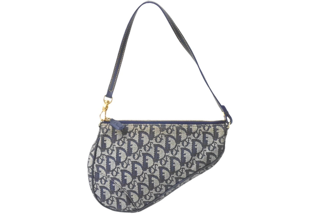 ChristianDior クリスチャンディオール サドルポーチ ワンショルダーバッグ トロッター MC 1012 ネイビー 美品 中古 62823