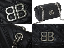 Load image into Gallery viewer, BALENCIAGA バレンシアガ Wチェーンショルダーバッグ 501684 BBラウンド ロゴ刺繍 キルティング レザー ブラック 美品 中古 62824