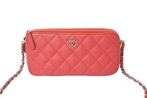 CHANEL シャネル 長財布 チェーンウォレット ココマーク 25番台 レッド キャビアスキン シルバー金具 美品 中古 62827
