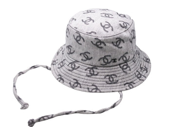 極美品 CHANEL シャネル バケットハット ココマーク総柄 コットン グレー ブラック サイズM 中古 62828
