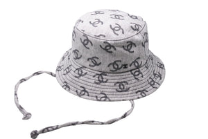 極美品 CHANEL シャネル バケットハット ココマーク総柄 コットン グレー ブラック サイズM 中古 62828