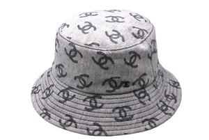 極美品 CHANEL シャネル バケットハット ココマーク総柄 コットン グレー ブラック サイズM 中古 62828