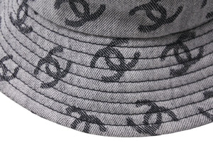 極美品 CHANEL シャネル バケットハット ココマーク総柄 コットン グレー ブラック サイズM 中古 62828