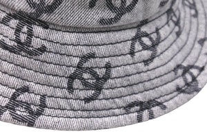 極美品 CHANEL シャネル バケットハット ココマーク総柄 コットン グレー ブラック サイズM 中古 62828
