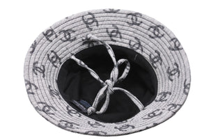 極美品 CHANEL シャネル バケットハット ココマーク総柄 コットン グレー ブラック サイズM 中古 62828