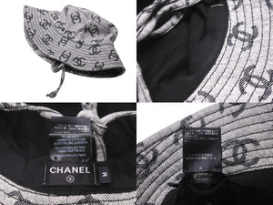 極美品 CHANEL シャネル バケットハット ココマーク総柄 コットン グレー ブラック サイズM 中古 62828